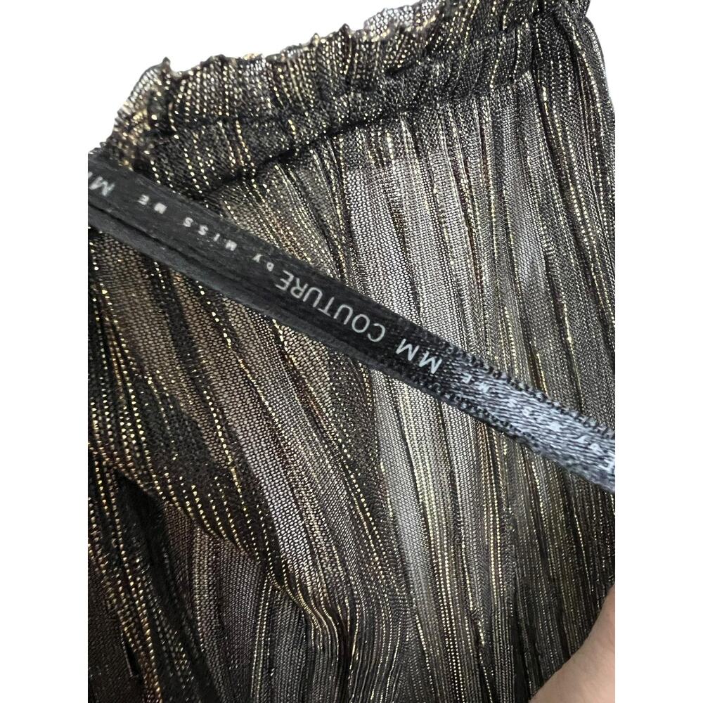 MM Couture By Miss Me One Shoulder Blouse XL XXL Gold Metallic Pleated Sheer - Picture 9 of 9
